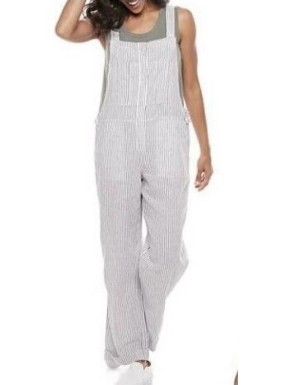 Now + Gen x Sonoma White & Blue Striped Linen Rayon Overalls Size 0X